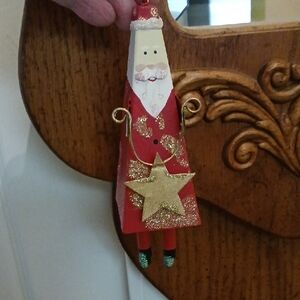 Festive Red Santa Ornament with Gold Accents. NWOT